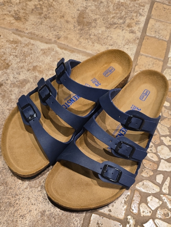 Birkenstock Shoes - Birkenstock Navy Triple-Strap Soft Footbed Sandals